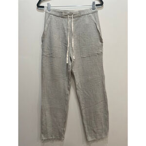 ZARA Cotton Gauze Neutral Beige Ankle Pull On Pants S Drawstring Beachy Resort